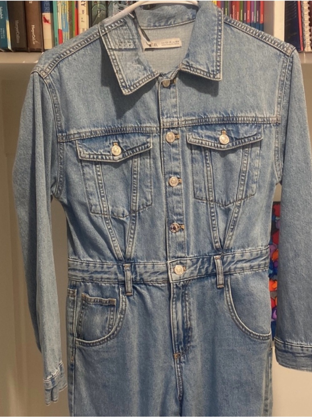 Zara Kids Denim Jumpsuit Wide Leg Blue Jean One Piece Size 10 - Picture 3 of 5
